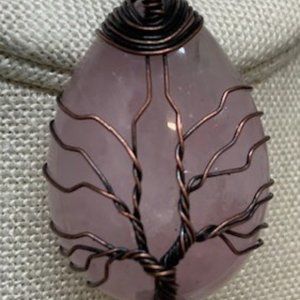 #NL40. 17" Coppertone Chain with Rose Quartz Tree of Life Pendant